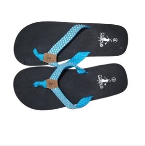 Corkys Aqua and Black Flip Flod Sandal Sz 9